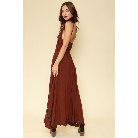 Cleobella Annie Chestnut Brown Lace Up Crochet Split Front Midi Dress XS - Picture 3 of 16